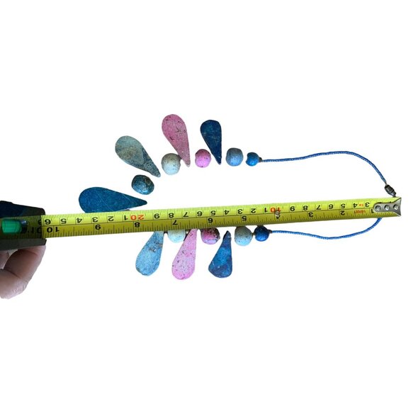 🍒 2/$20 Vintage Pink and Blue Toned Marble Stone Necklace Teardrop and Circles - Picture 4 of 4